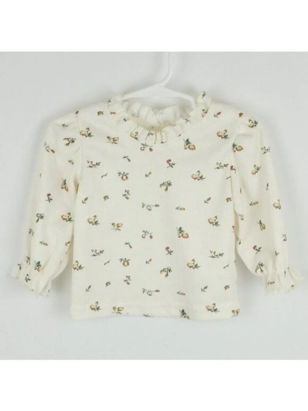 Unbranded Infant Size 6-9 Months Cream Floral Waffle Knit Long Sleeve Blouse